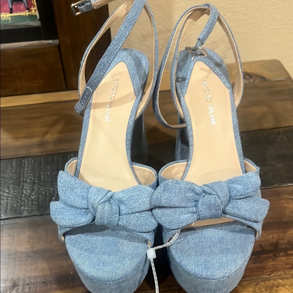 ANTONIO MELANI Blue Platform Shoes with Bow Detail